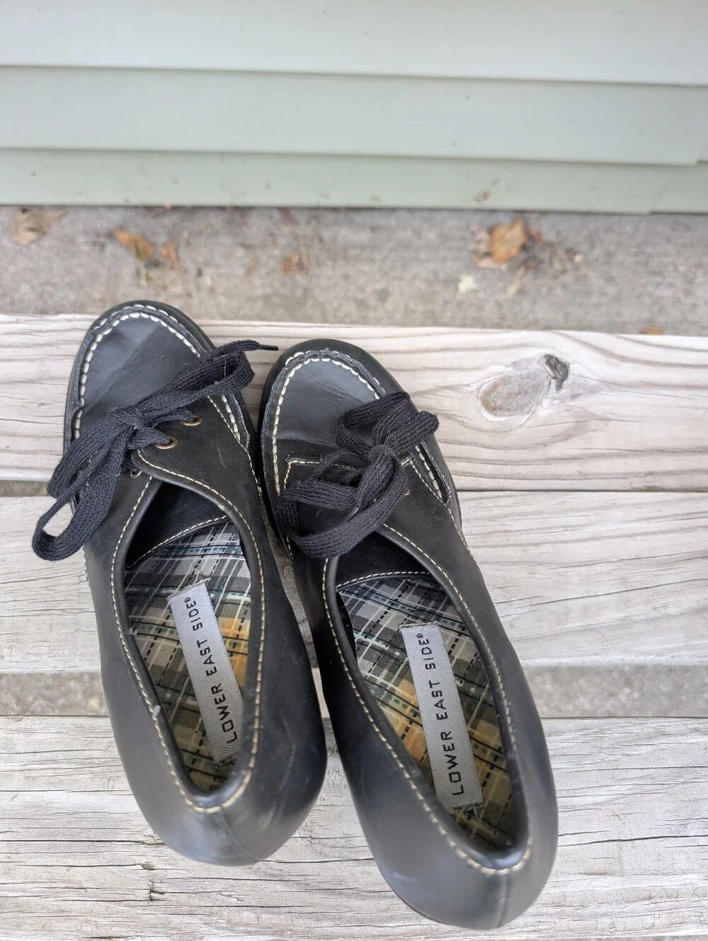 Vintage Lower East Side Black Faux Leather Chunky Platform Heels Size 9